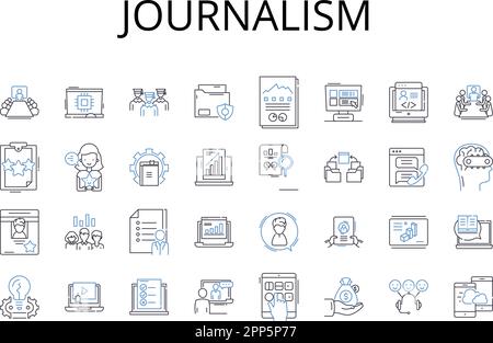 journalism line icons collection. News writing, Press coverage, Reportage style, Media reporting, News reporting, Prose writing, Feature writing Stock Vector