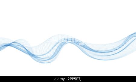 Wave blue line flowing particles abstract vector background, smooth curved fluid array dots shape. Stock Vector