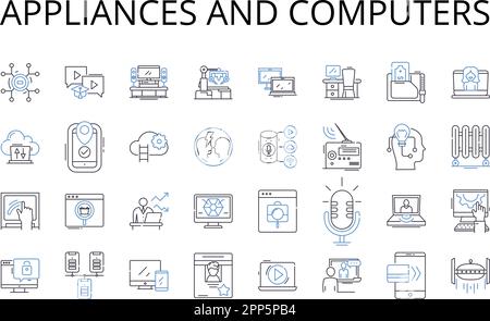 Appliances and computers line icons collection. Devices, Gadgets, Machines, Electrics, Tech, Equipment, Tools vector and linear illustration Stock Vector