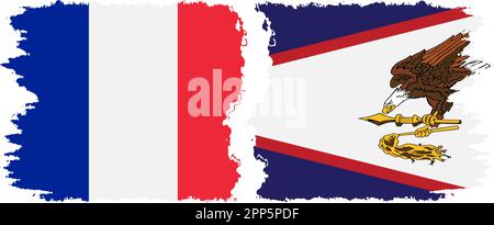 American Samoa and France grunge flags connection, vector Stock Vector
