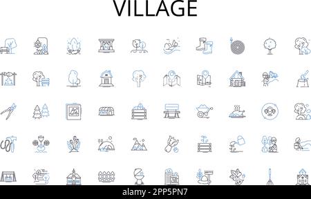 Village line icons collection. Certification, Approval, Endorsement, Validation, Licensure, Recognition, Compliance vector and linear illustration Stock Vector