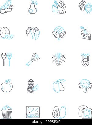 Agriculture linear icons set. Crop, Livestock, Harvest, Soil, Fertilizer, Irrigation, Seed line vector and concept signs. Forestry,Farming,Plantation Stock Vector