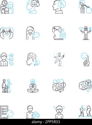 Emotional intelligence linear icons set. Empathy, Self-awareness, Self-regulation, Motivation, Social skills, Perception, Understanding line vector Stock Vector