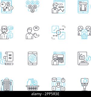 Direct traffic linear icons set. Visitors, Organic, Unpaid, Targeted, Referral, Search, Brand line vector and concept signs. Direct,Engagement Stock Vector