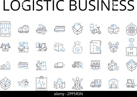 Logistic business line icons collection. Supply chain management, Distribution system, Transportation services, Fleet management, Warehousing Stock Vector