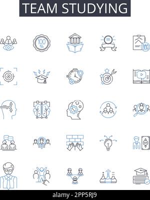 Team studying line icons collection. Collective learning, Partner ...