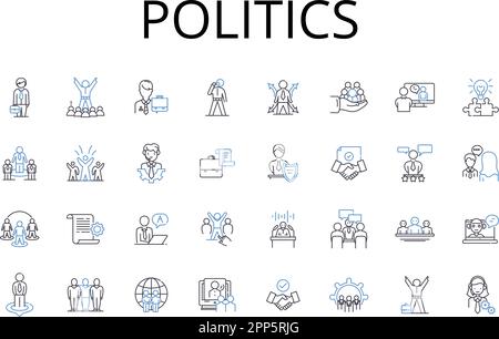 Politics line icons collection. Governmental affairs, Statecraft, Public affairs, Civic society, Political science, National interest, Public policy Stock Vector