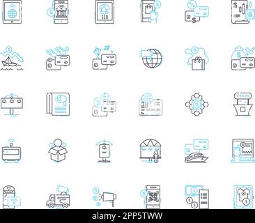 Mobile payments linear icons set. Transactions, Digital, Wallets, Contactless, Security, Efficiency, Convenience line vector and concept signs Stock Vector