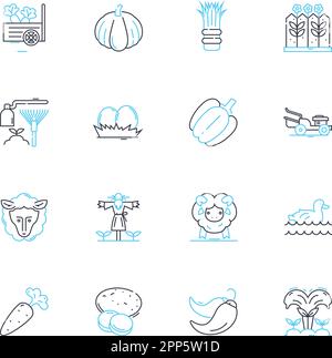 Crop science linear icons set. Agronomy, Genetics, Biotechnology, Irrigation, Soil, Yield, Fertilization line vector and concept signs. Harvest Stock Vector