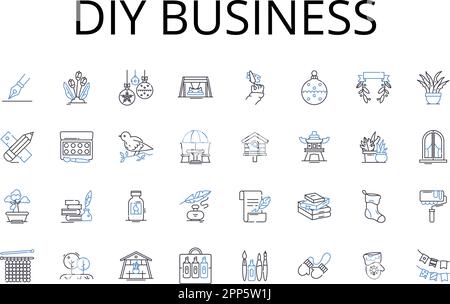 Diy business line icons collection. Handmade venture, Homemade enterprise, Bespoke business, Crafty company, Artisan endeavor, Artistic organization Stock Vector