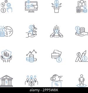 Securities Trading Center line icons collection. Stocks, Bonds, Shares, Trading, Exchange, Investment, Broker vector and linear illustration Stock Vector