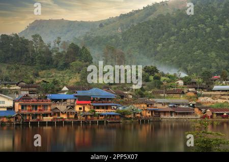 Visiting Ban Rak Thai along the Mae Hong Son Loop on border of Nothern Thailand and Myanmar Stock Photo