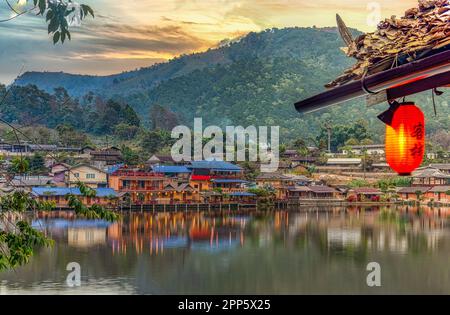 Visiting Ban Rak Thai along the Mae Hong Son Loop on border of Nothern Thailand and Myanmar Stock Photo