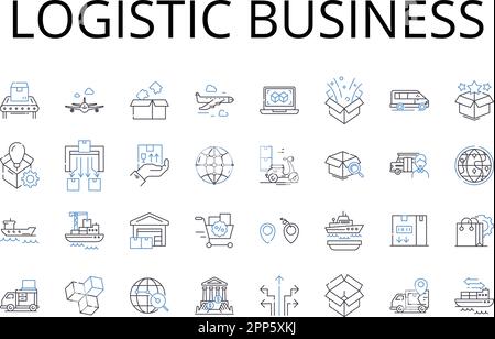 Logistic business line icons collection. Supply chain management, Distribution system, Transportation services, Fleet management, Warehousing Stock Vector