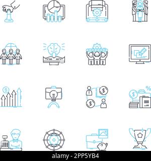 Industrial management linear icons set. Efficiency, Production, Optimization, Manufacturing, Process, Assembly, Operations line vector and concept Stock Vector