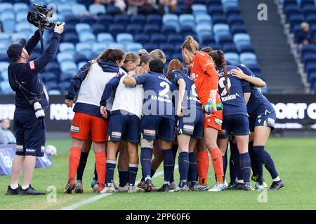 Sydney, Australia. 22nd Apr, 2023. Melbourne Victory players huddle together before the match between Sydney and Victory at Allianz Stadium on April 22, 2023 in Sydney, Australia Credit: IOIO IMAGES/Alamy Live News Stock Photo