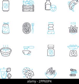 Bakery linear icons set. Cake, Bread, Pastry, Doughnut, Croissant, Bagel, Muffin line vector and concept signs. Cookie,Cupcake,Tart outline Stock Vector