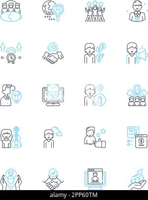 White-collar work linear icons set. Professionalism, Efficiency, Dedication, Skillfulness, Creativity, Collaboration, Decision-making line vector and Stock Vector