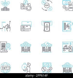 Financial markets linear icons set. Stocks, Bonds, Commodities, Futures, Options, Derivatives, Treasuries line vector and concept signs. Indices Stock Vector