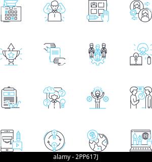 Smart education linear icons set. Gamification, Innovation, Personalized, Integration, Mobility, Accessibility, Digitalization line vector and concept Stock Vector