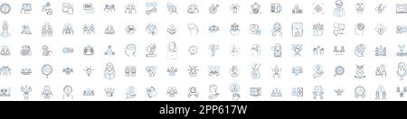 Learning enterprise line icons collection. Entrepreneurship, Innovation, Education, Business, Adaptability, Leadership, Opportunity vector and linear Stock Vector