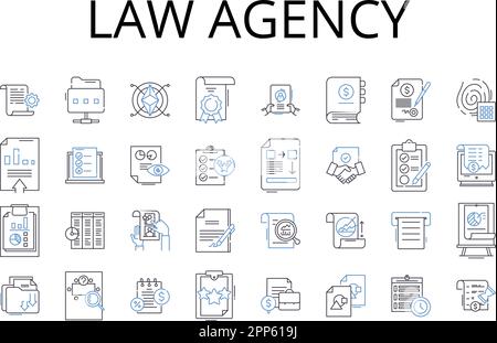 law agency line icons collection. Legal firm, Judicial bureau, Court company, Attorney association, Law house, Justice organization, Advocate agency Stock Vector