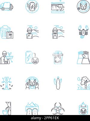 Habitat linear icons set. Shelter, Home, Ecosystem, Territory, Environment, Biosphere, Microhabitats line vector and concept signs. Living space,Niche Stock Vector