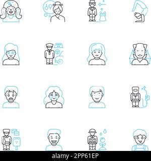 Business advising linear icons set. Strategy, Planning, Growth, Innovation, Solutions, Consulting, Optimization line vector and concept signs Stock Vector