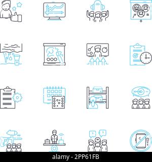 Occupational proficiency linear icons set. Skills, Competency, Expertise, Mastery, Proficiency, Capability, Aptitude line vector and concept signs Stock Vector