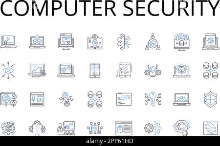 Computer security line icons collection. Data protection, Nerk safety, Access control, Information privacy, Cyber defense, Digital security, Online Stock Vector