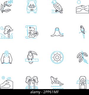 Critters linear icons set. Bugs, Insects, Rodents, Reptiles, Arachnids, Mammals, Birds line vector and concept signs. Amphibians,Bees,Spiders outline Stock Vector