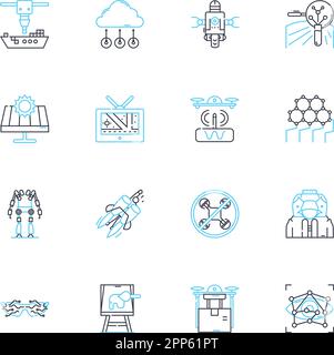 Data Development linear icons set. Integration, Extraction, Transformation, Cleaning, Normalization, Validation, Modelling line vector and concept Stock Vector