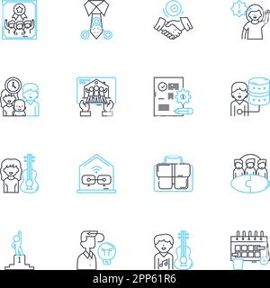 Corporate positions linear icons set. CEO, COO, CFO, CMO, CTO, HR, Accountant line vector and concept signs. Analyst,Auditor,Branding outline Stock Vector