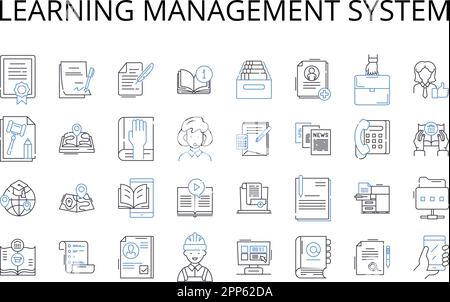 learning management system line icons collection. Website design, Customer service, Marketing strategy, Time management, Project management Stock Vector