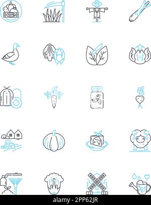 Renewable farming linear icons set. Sustainable, Organic, Regenerative, Eco-friendly, Natural, Efficient, Low-impact line vector and concept signs Stock Vector
