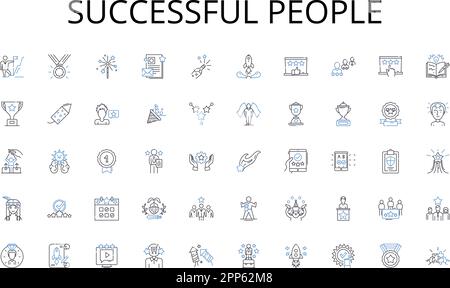 Successful people line icons collection. PropTech, Disruption, Automation, Innovation, Sustainability, Blockchain, Virtualization vector and linear Stock Vector