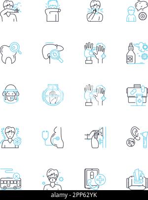 SARS-CoV- linear icons set. Virus, Pandemic, Disease, Infection, Respiratory, Outbreak, Corona line vector and concept signs. RNA,Transmission Stock Vector