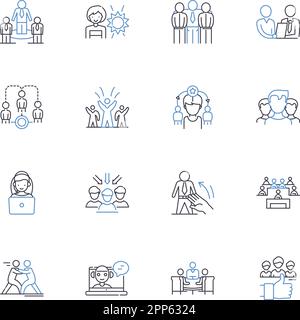 Candidate screening line icons collection. Selection, Proficiency, Aptitude, Competency, Evaluation, Suitability, Qualifications vector and linear Stock Vector