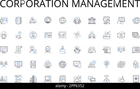 Corporation management line icons collection. Internet, Websites, Browsing, Cyberspace, Connectivity, Online, Information vector and linear Stock Vector