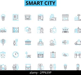 Smart city linear icons set. Innovations, Sustainability, Connectedness, Efficiency, Technology, Mobility, Accessibility line vector and concept signs Stock Vector