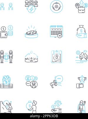 Corporate Management linear icons set. Leadership, Strategy, Accounting, Innovation, Organizational culture, Decision-making, Delegation line vector Stock Vector