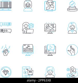 Influencer idea linear icons set. Collaboration, Creativity, Influence, Sponsorship, Authenticity, Engagement, Marketing line vector and concept signs Stock Vector