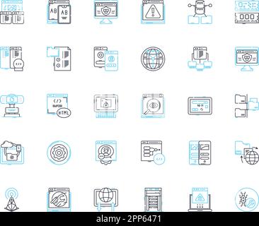 Internet security linear icons set. Firewall, Encryption, Malware, Phishing, Spam, Antivirus, Identity line vector and concept signs. Password,Hackers Stock Vector