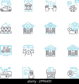 National budget linear icons set. Allocation, Deficit, Surplus, Revenue ...