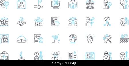 Corporate positions linear icons set. CEO, COO, CFO, CMO, CTO, HR, Accountant line vector and concept signs. Analyst,Auditor,Branding outline Stock Vector