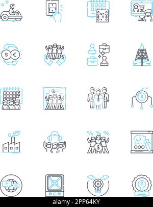Across borders linear icons set. Diversity, Globalization, Exchange, Culture, Migration, Immigration, Humanity line vector and concept signs Stock Vector