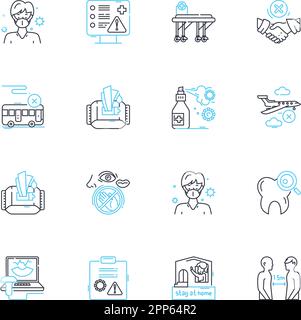 Virus linear icons set. Pandemic, Outbreak, Contagious, Pathogen, Infectious, Bacteria, Pathology line vector and concept signs. Epidemic,Vaccine Stock Vector