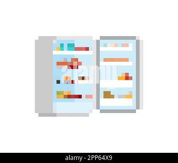 Open Fridge pixel art. refrigerator pixelated. Vector illustration Stock Vector