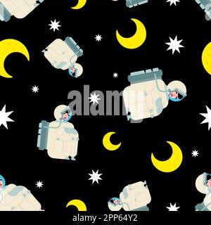 Sad lonely astronaut pattern seamless. Concept of universal loneliness background Stock Vector
