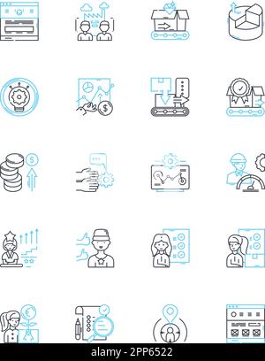 Dynamic vision linear icons set. Precision, Clarity, Flexibility, Adaptability, Alertness, Agility, Awareness line vector and concept signs Stock Vector